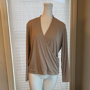 Alfani Taupe Wrap-Front Long Sleeve Top L